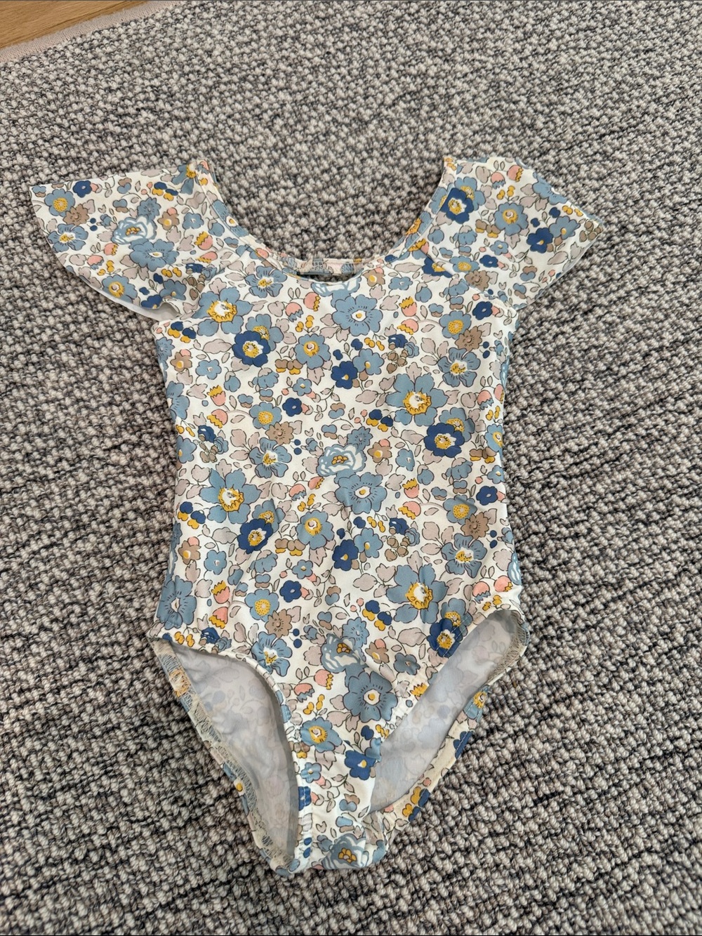 Girls Blue Floral Flutter-Sleeve One-Piece Bodysuit
